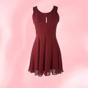 Burgundy Dress Sleeveless Wine Red Fully Lined Dress with Cutout, Size Women's S